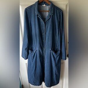 Eileen Fisher Organic Cotton Blend Denim Chambray Blue Shirt Dress Size L